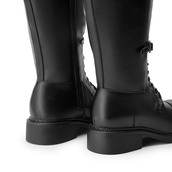 Women’s Square-Toe Block Heel Boots - BLACK - 3