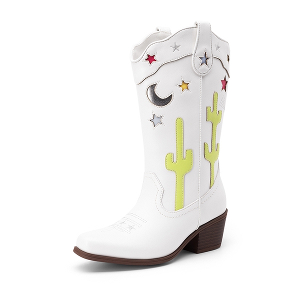Girls’ Embroidered Western Cowboy Boots - WHITE -  0