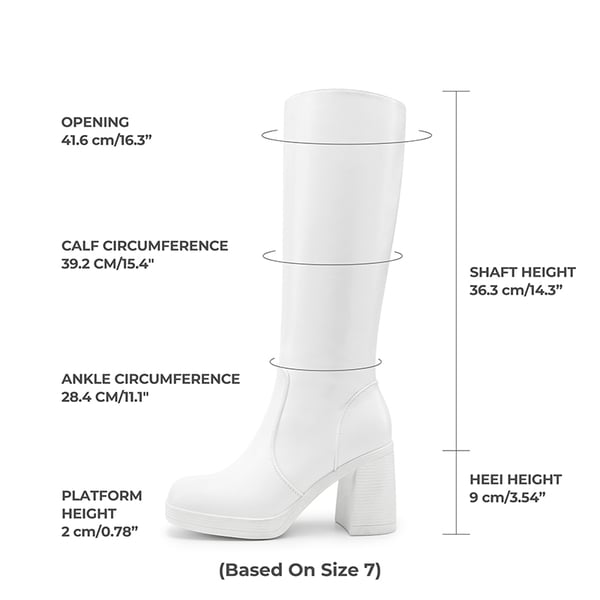 Women’s Stretchy Knee-High Platform Boots - WHITE-PU - 2