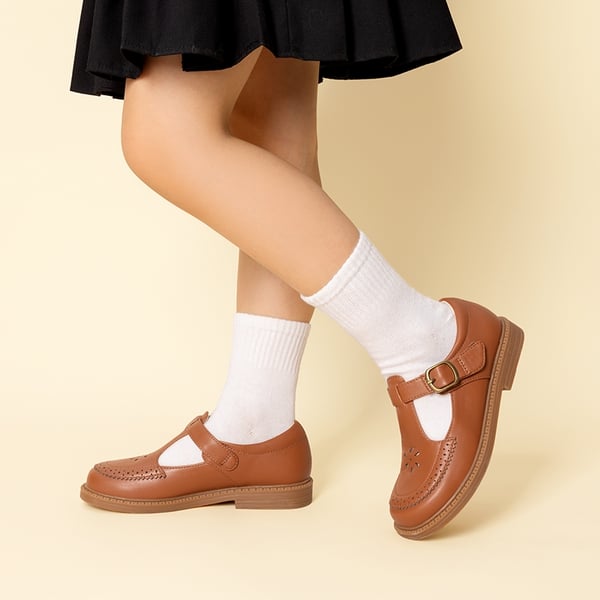 Girls’ Non-Slip T-Strap Mary Janes - BROWN - 6