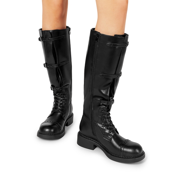 Women’s Square-Toe Block Heel Boots - BLACK - 7