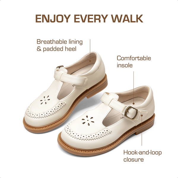 Girls’ Non-Slip T-Strap Mary Janes - WHITE - 3