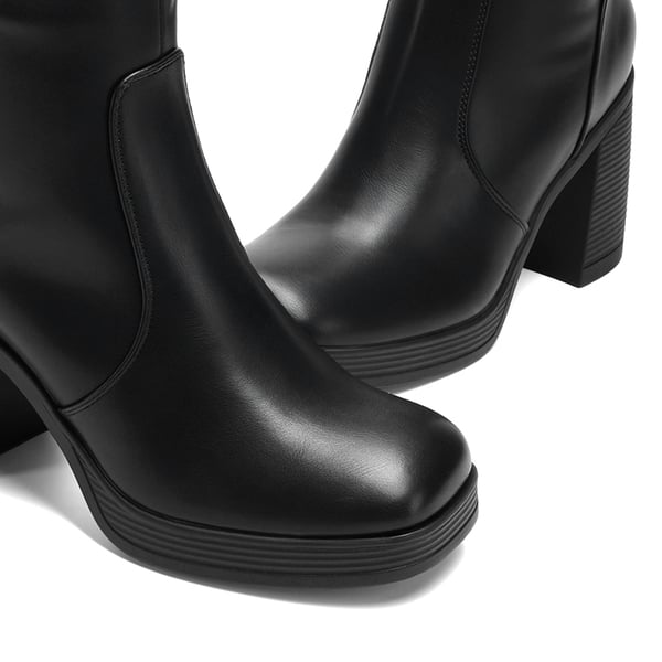 Women’s Stretchy Knee-High Platform Boots - BLACK - 4