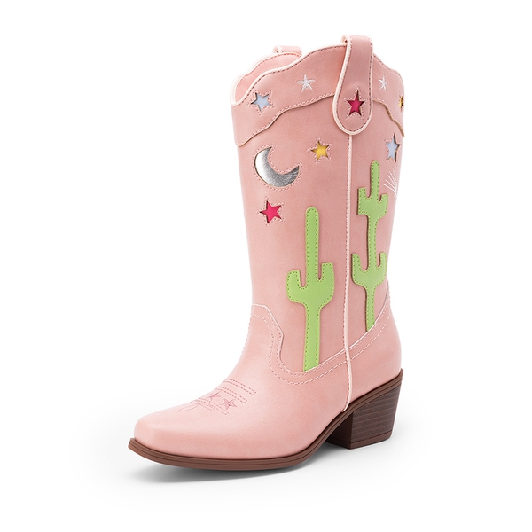 Girls’ Embroidered Western Cowboy Boots - PINK -  0