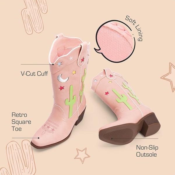 Girls’ Embroidered Western Cowboy Boots - PINK - 3