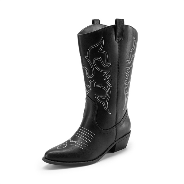 Women’s Embroidered Western Cowboy Boots - BLACK -  0