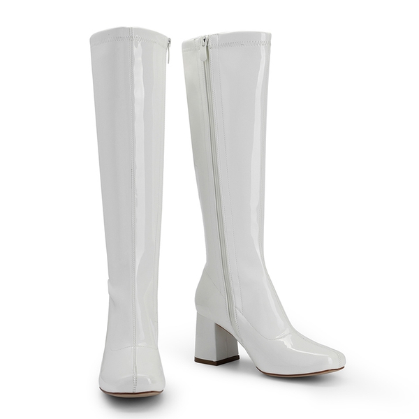 Women’s Wide-Calf Square-Toe Knee Boots - WHITE - 2