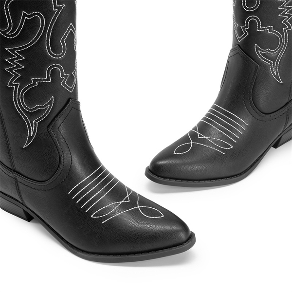 Women’s Embroidered Western Cowboy Boots - BLACK - 3