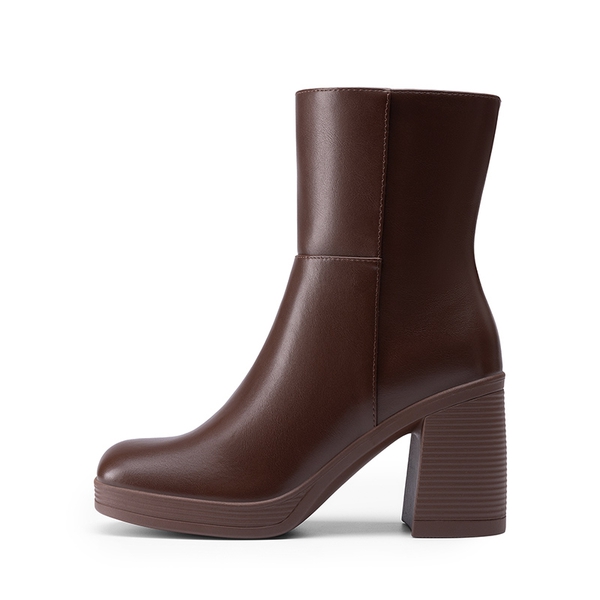 Women’s Square-Toe Ankle Booties - BROWN - 1