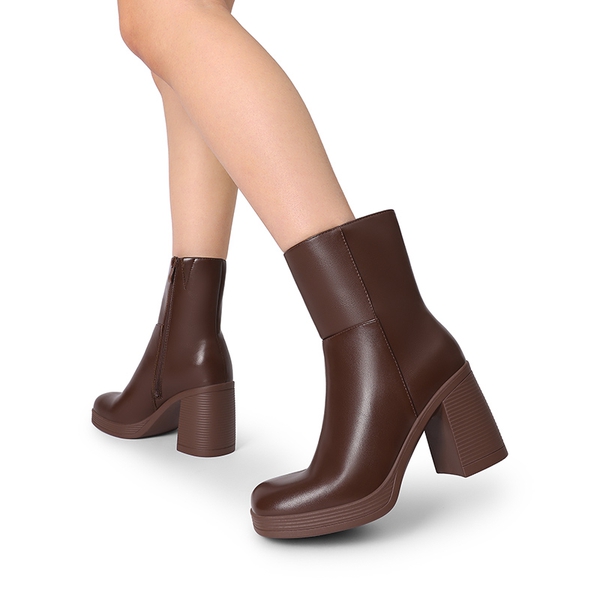 Women’s Square-Toe Ankle Booties - BROWN - 7