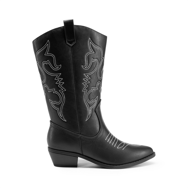 Women’s Embroidered Western Cowboy Boots - BLACK - 1