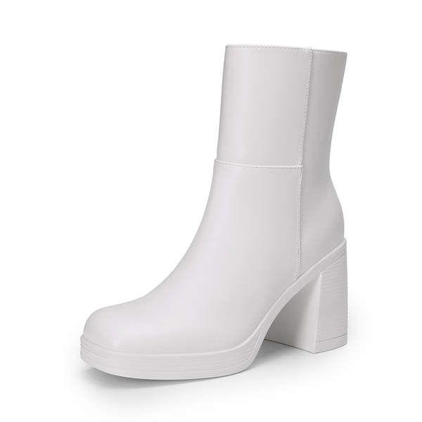 Women’s Square-Toe Ankle Booties - WHITE -  0