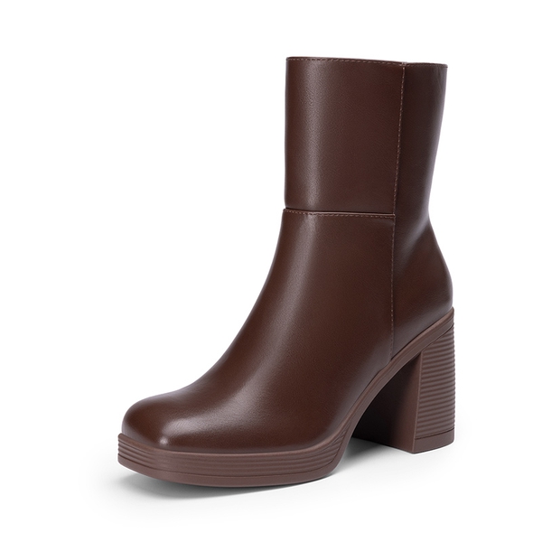 Women’s Square-Toe Ankle Booties - BROWN -  0