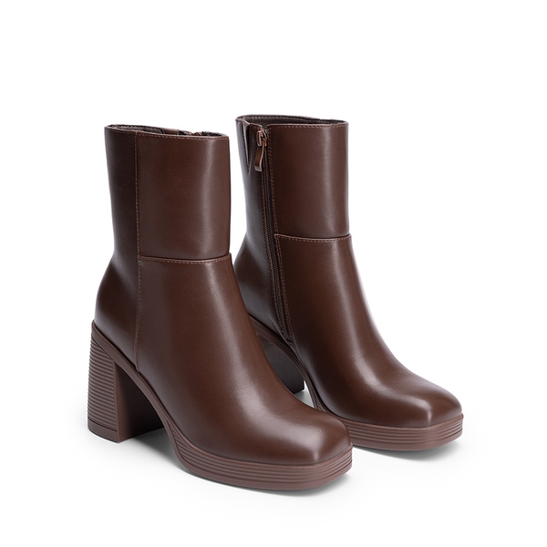 Women’s Square-Toe Ankle Booties - BROWN - 2