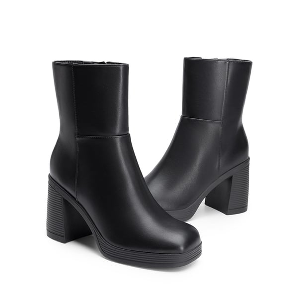 Women’s Square-Toe Ankle Booties - BLACK - 3