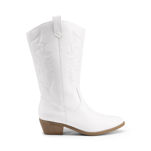 Women’s Embroidered Western Cowboy Boots - WHITE - 1