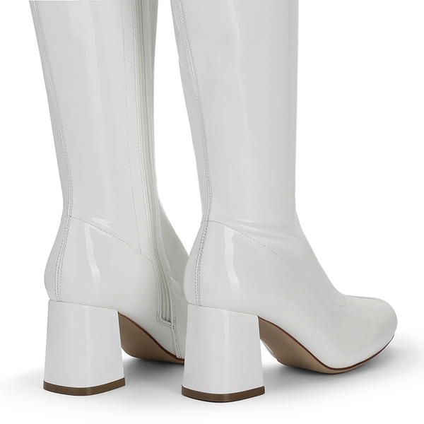 Women’s Wide-Calf Square-Toe Knee Boots - WHITE - 3