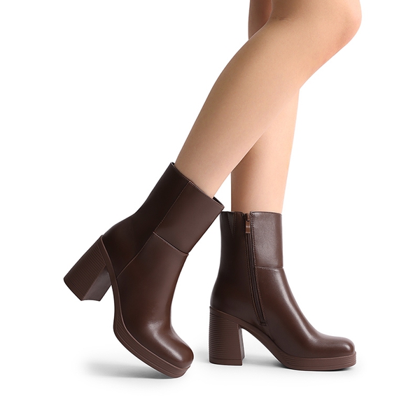 Women’s Square-Toe Ankle Booties - BROWN - 6