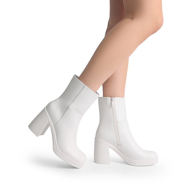 Women’s Square-Toe Ankle Booties - WHITE - 6