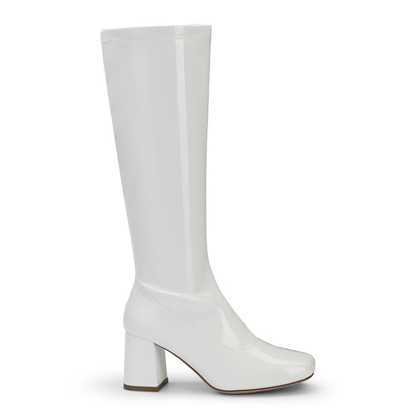 Women’s Wide-Calf Square-Toe Knee Boots - WHITE - 1