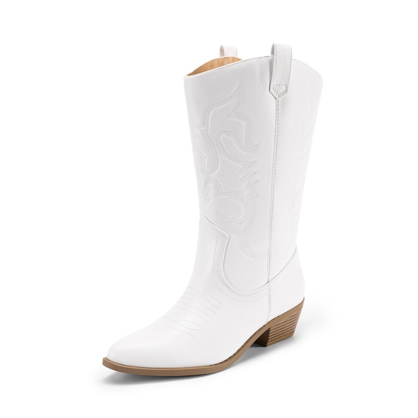 Women’s Embroidered Western Cowboy Boots - WHITE -  0
