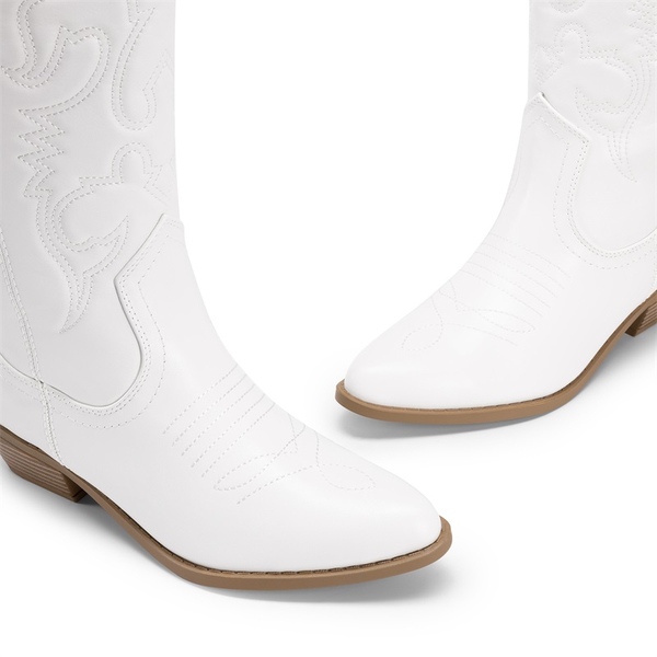 Women’s Embroidered Western Cowboy Boots - WHITE - 3
