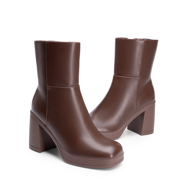Women’s Square-Toe Ankle Booties - BROWN - 3