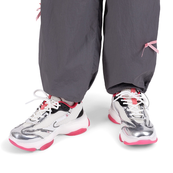 Girls’ Color-Contrast Fashion Sneakers - SILVER/HOT PINK - 4