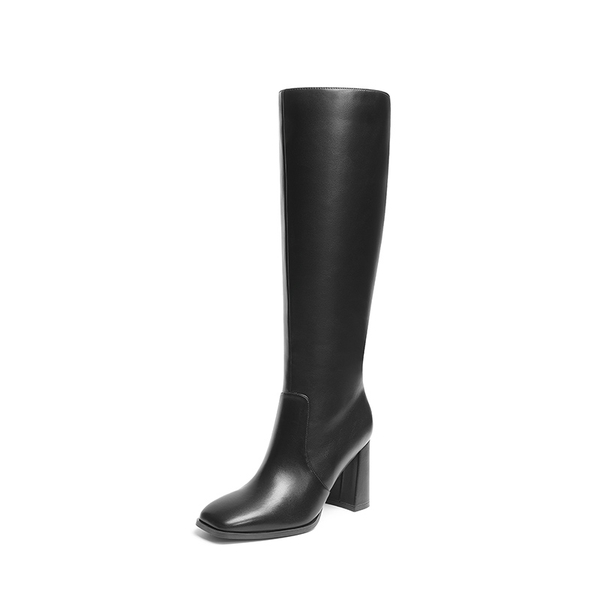 Women’s Square-Toe Sculpted Heel Boots - BLACK -  0