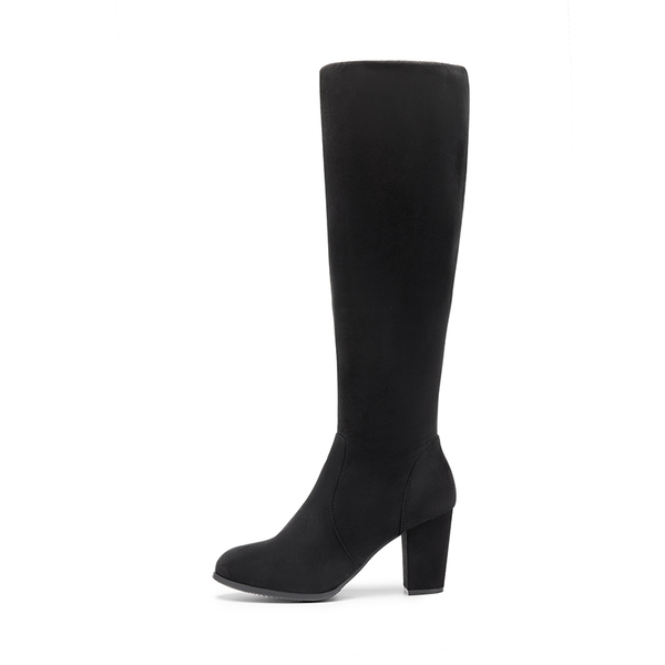 Women’s Wide-Calf Chunky Heel Knee-High Boots - BLACK - 2