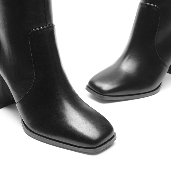 Women’s Square-Toe Sculpted Heel Boots - BLACK - 3