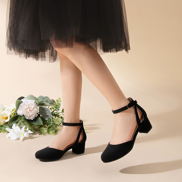 Girls’ Almond-Toe Block Heel Dress Shoes - BLACK - 4