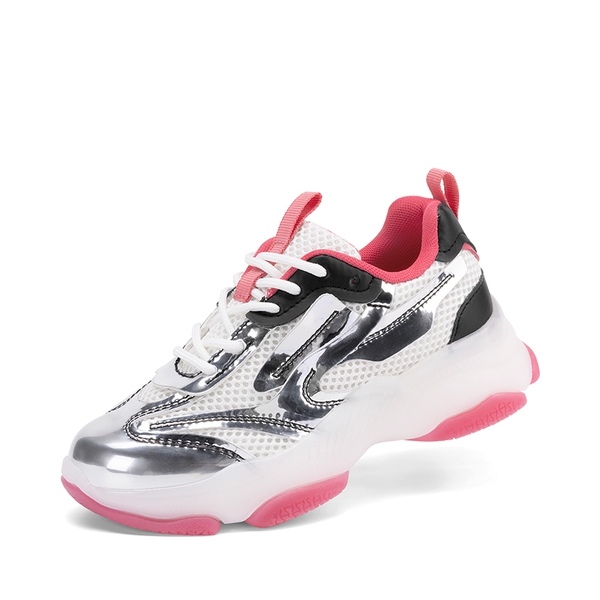 Girls’ Color-Contrast Fashion Sneakers - SILVER/HOT PINK -  0