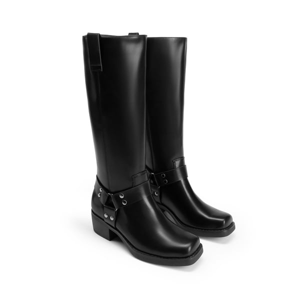 Women’s Retro Punk Moto Boots - BLACK - 2