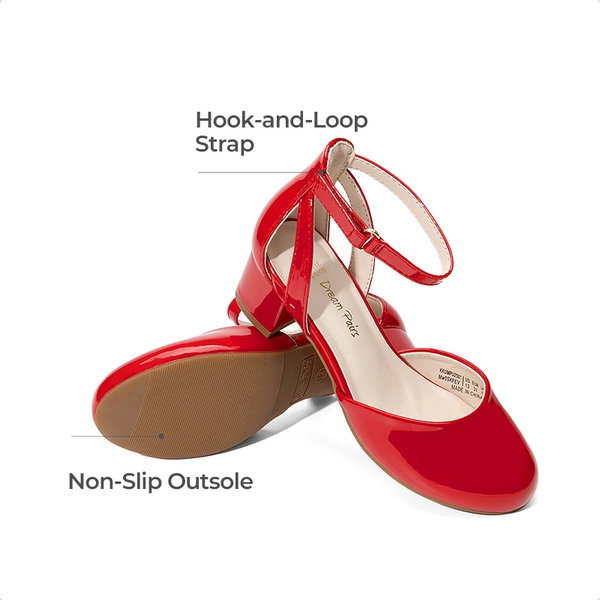 Girls’ Almond-Toe Block Heel Dress Shoes - RED - 2