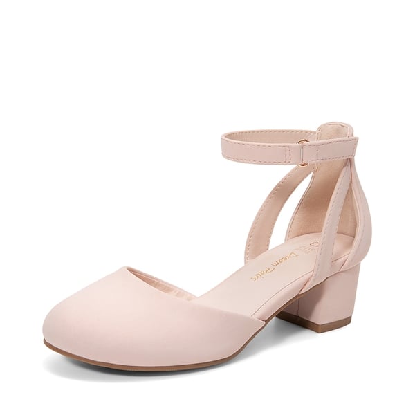 Girls’ Almond-Toe Block Heel Dress Shoes - NUDE -  0