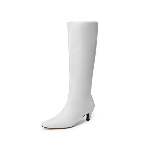 Women’s Wide-Calf Square-Toe Knee-High Boots - WHITE -  0