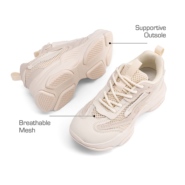 Girls’ Color-Contrast Fashion Sneakers - BEIGE - 3