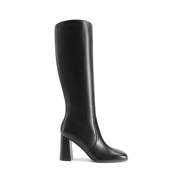 Women’s Square-Toe Sculpted Heel Boots - BLACK - 5