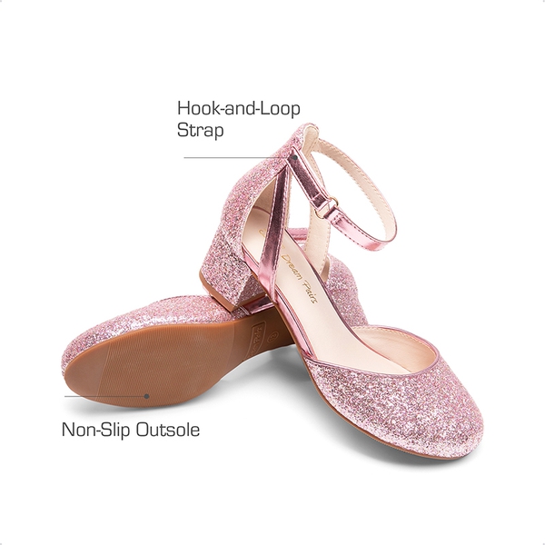 Girls’ Almond-Toe Block Heel Dress Shoes - PINK - 2