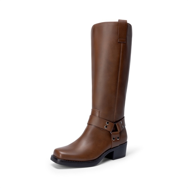 Women’s Retro Punk Moto Boots - TAN -  0