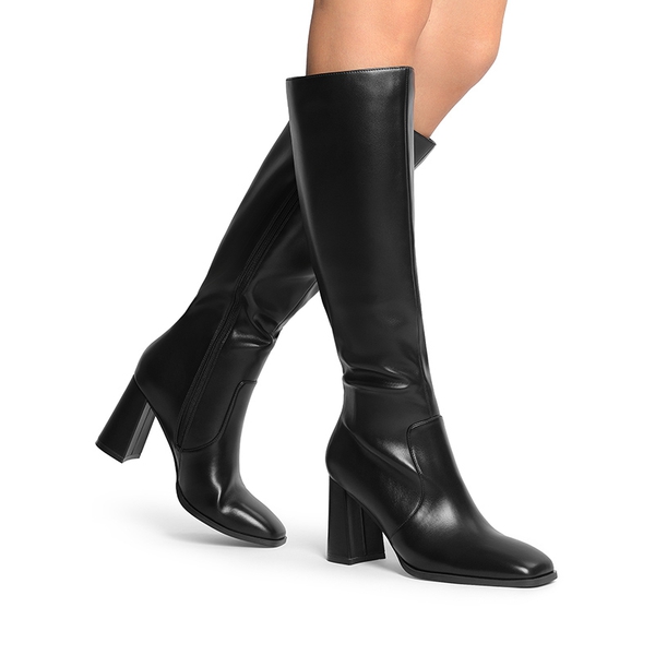 Women’s Square-Toe Sculpted Heel Boots - BLACK - 6