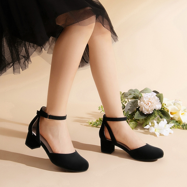 Girls’ Almond-Toe Block Heel Dress Shoes - BLACK - 3