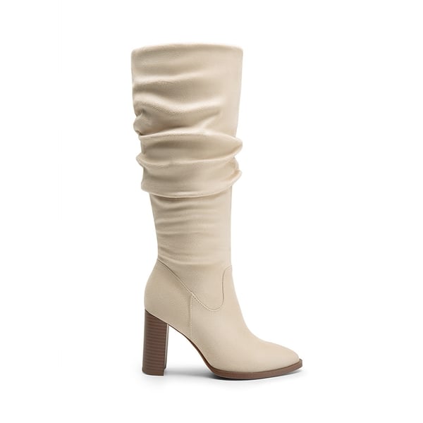 Women’s Slouchy Pointed-Toe Knee-High Boots - BEIGE - 1