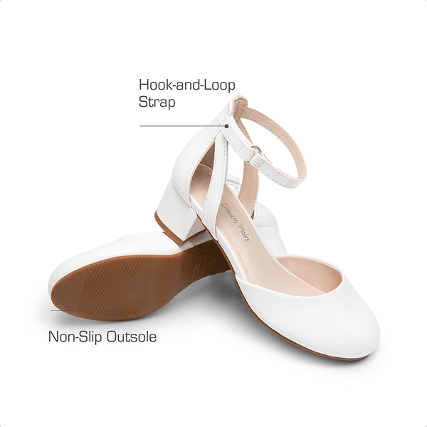Girls’ Almond-Toe Block Heel Dress Shoes - WHITE - 2