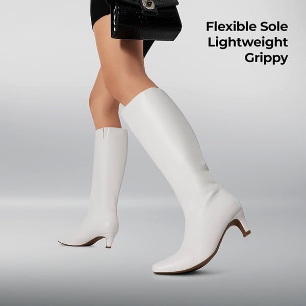 Women’s Wide-Calf Square-Toe Knee-High Boots - WHITE - 5