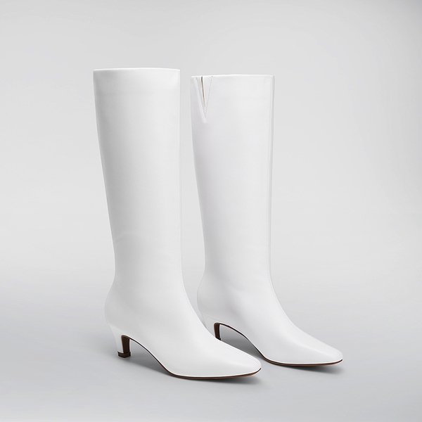Women’s Wide-Calf Square-Toe Knee-High Boots - WHITE - 1