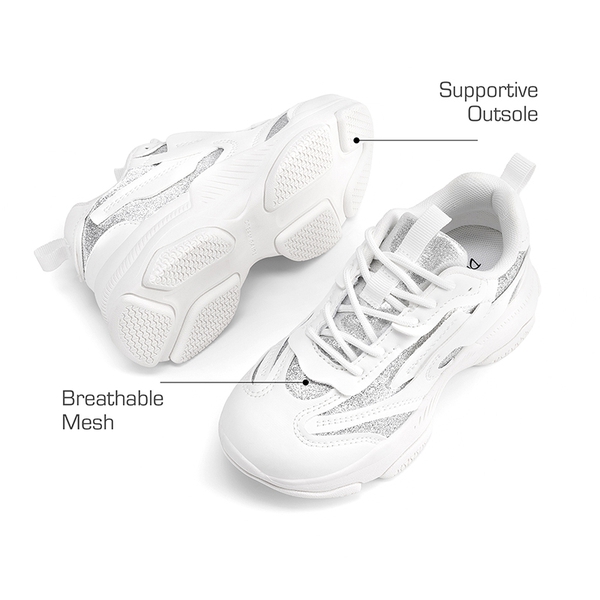Girls’ Color-Contrast Fashion Sneakers - WHITE/SILVER - 3