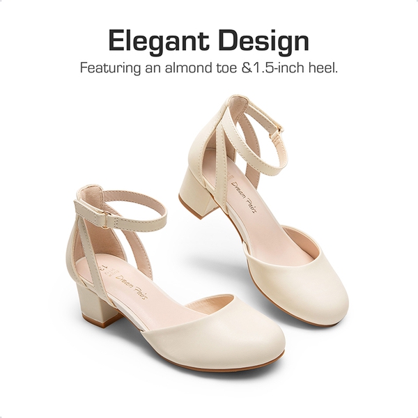 Girls’ Almond-Toe Block Heel Dress Shoes - IVORY - 1