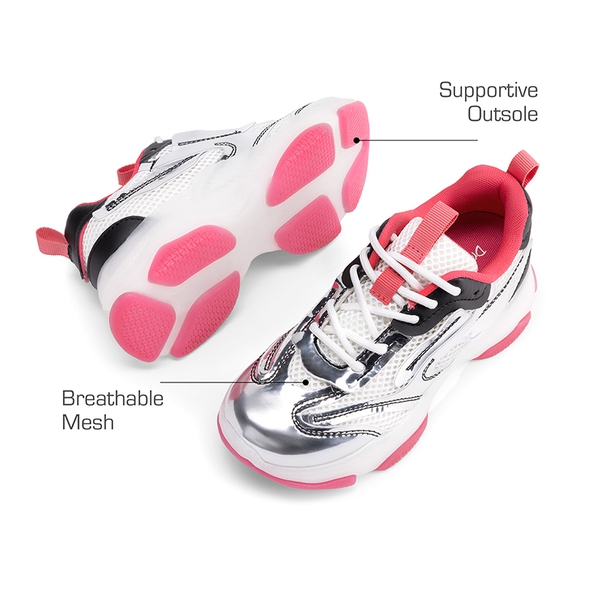 Girls’ Color-Contrast Fashion Sneakers - SILVER/HOT PINK - 3